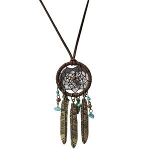 Boho Southwest Dreamcatcher Necklace Turquoise Feather Charm Fashion Jewelry